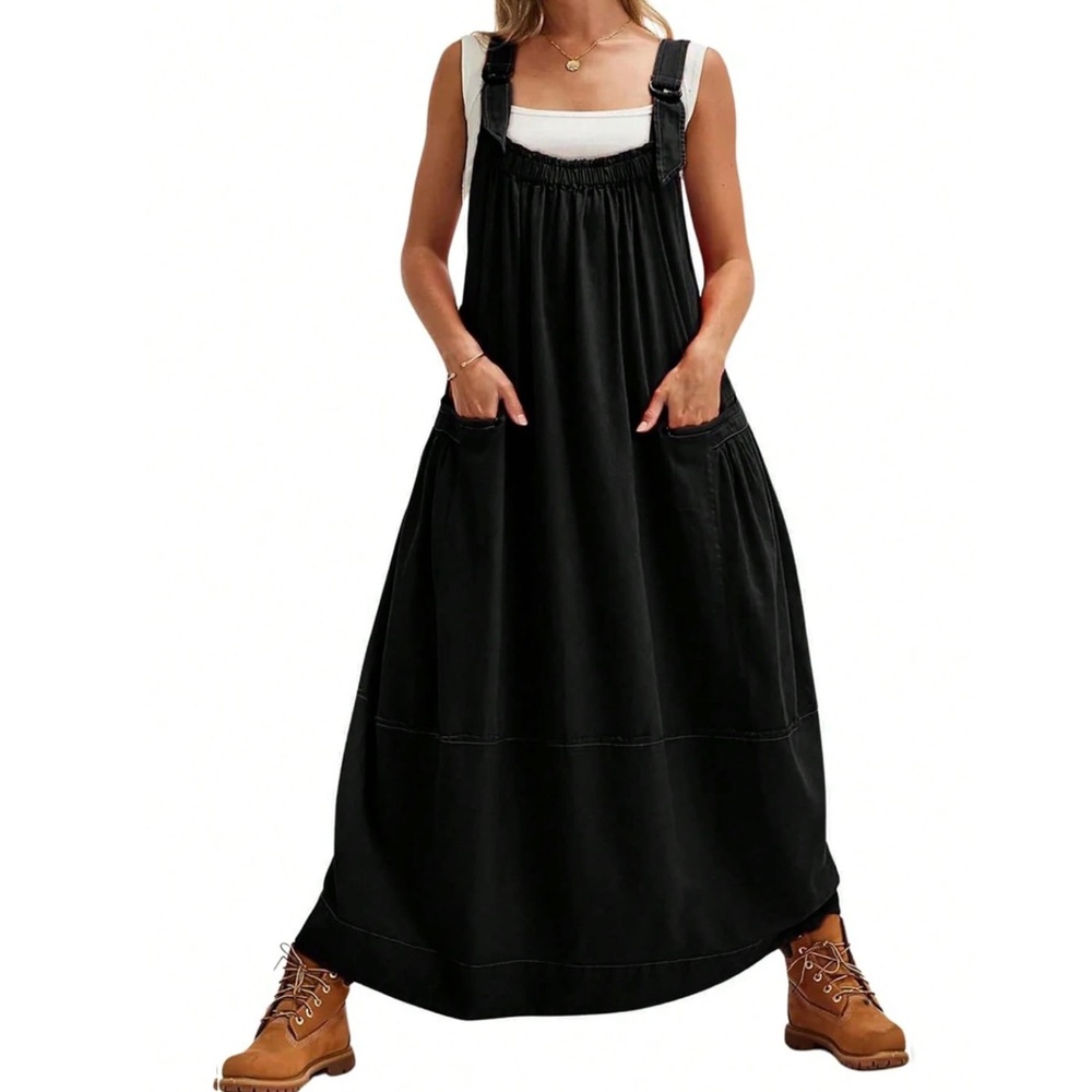 Solid Reverse Stitch Tie Back Minimalist Dress - Picture 3 of 10